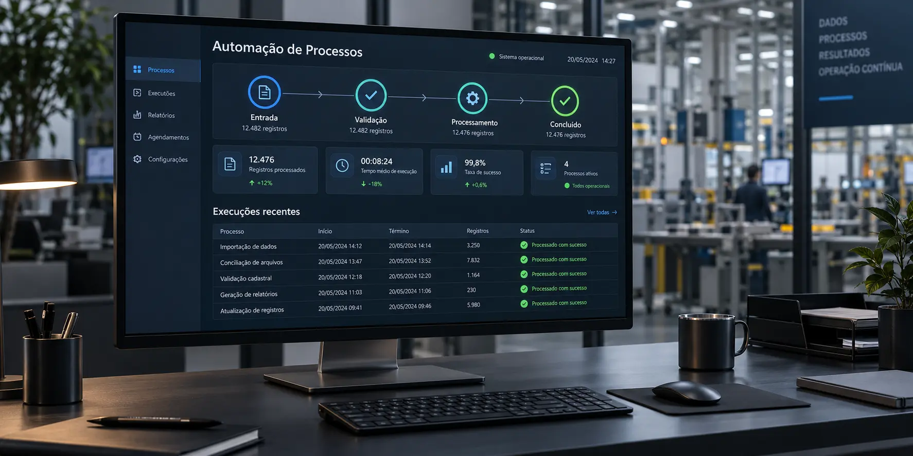 Interface de acompanhamento de um processo automatizado.